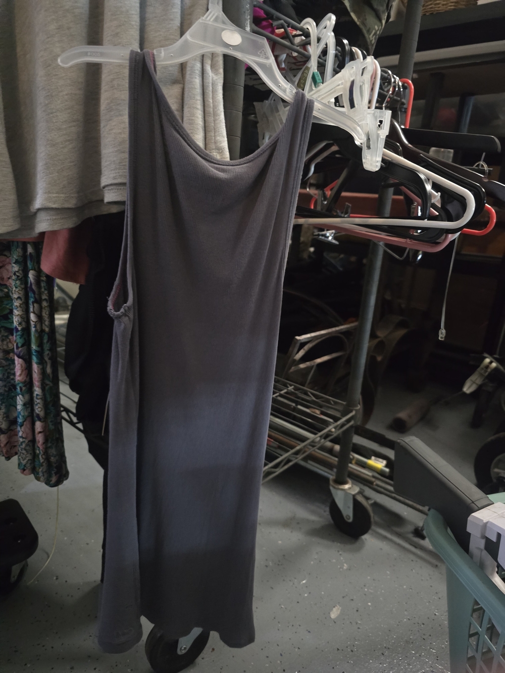 Lilu Gray Ribbed Tank Top In M - Picture 3 of 3